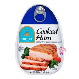 Thịt Hộp Giăm Bông Xông Khói, Cooked Ham, Smoke Flavoring Added, 16 oz (454g) - BRISTOL